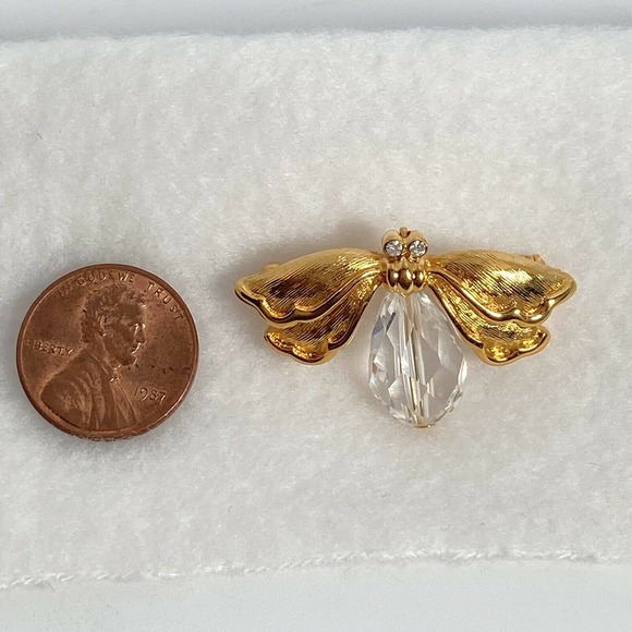 NAPIER 24k Gold Plated White Faceted Crystal Firefly BOOK Piece Brooch Pin - Picture 4 of 6